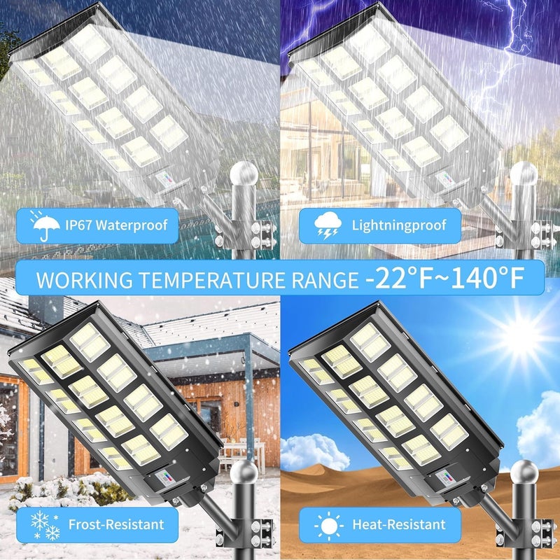Jadisi 1-Pack 9500W Solar Street Light, Solar Street Lights Outdoor Waterproof, 240000LM 7000K Solar Powered Street Light, Dusk to Dawn, with Motion Sensor, LED Wide Angle Lamp - Image 4